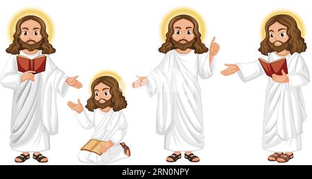 A collection of vector cartoon illustrations depicting Jesus Christ Stock Vector