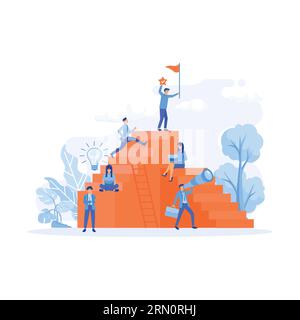 Self growth and personal development concept. Ambition ladders and potential accomplishment vision for future, flat vector modern illustration Stock Vector