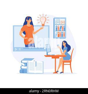 Concept customer and operator, online technical support 24-7. female hotline operator advises client. flat vector modern illustration Stock Vector