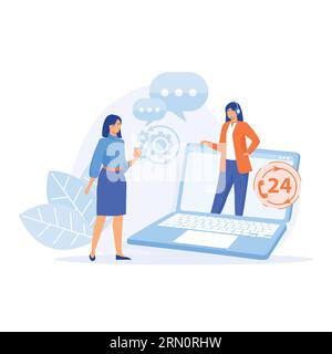 Online support. Call center, hotline for Customer support department staff, telemarketing agents, flat vector modern illustration Stock Vector