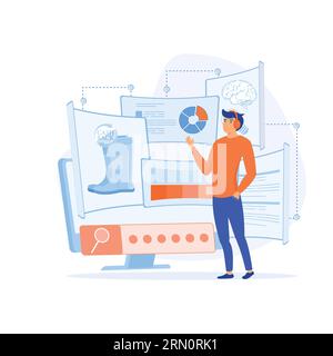 Online assistant concept, remote consultant helping customer during call to virtual shop. flat vector modern illustration Stock Vector