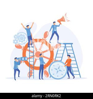 vision or forward strategy for success concept, direction on a successful path, teamwork on start up. flat vector modern illustration Stock Vector