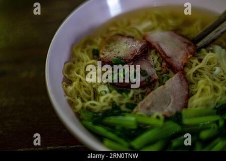 Wonton Noodles In A Bow, Backgrounds for advertisements and wallpapers in food and cooking scenes. Actual images in decorating ideas. Stock Photo