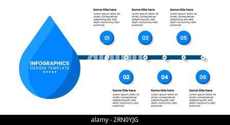 Infographic template with 6 options or steps. Water drop. Can be used for workflow layout, diagram, banner, webdesign. Vector illustration Stock Vector