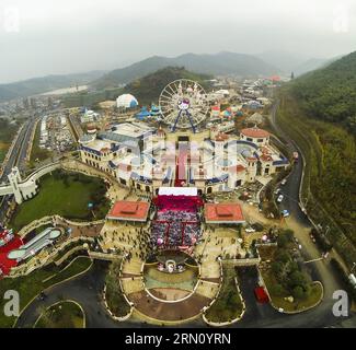 (141128) -- ANJI, Nov. 28, 2014 -- This aerial photo taken on Nov. 28, 2014 shows a newly-completed Hello Kitty theme park in Anji, east China s Zhejiang Province. The first of its kind in China, the Hello Kitty theme park in Anji is scheduled to open on Jan. 1, 2015, as more than a million visitors are expected per year. ) (lmm) CHINA-ZHEJIANG-ANJI-HELLO KITTY-THEME PARK-COMPLETION (CN) XuxYu PUBLICATIONxNOTxINxCHN   Anji Nov 28 2014 This Aerial Photo Taken ON Nov 28 2014 Shows a newly completed Hello Kitty Theme Park in Anji East China S Zhejiang Province The First of its Child in China The Stock Photo