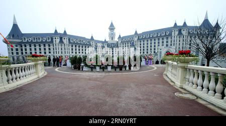 (141128) -- ANJI, Nov. 28, 2014 -- This photo taken on Nov. 28, 2014 shows a hotel within a newly-completed Hello Kitty theme park in Anji, east China s Zhejiang Province. The first of its kind in China, the Hello Kitty theme park in Anji is scheduled to open on Jan. 1, 2015, as more than a million visitors are expected per year. ) (lmm) CHINA-ZHEJIANG-ANJI-HELLO KITTY-THEME PARK-COMPLETION (CN) LixMingfang PUBLICATIONxNOTxINxCHN   Anji Nov 28 2014 This Photo Taken ON Nov 28 2014 Shows a Hotel Within a newly completed Hello Kitty Theme Park in Anji East China S Zhejiang Province The First of i Stock Photo