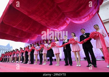 (141128) -- ANJI, Nov. 28, 2014 -- A ceremony marking the completion of a Hello Kitty theme park is held in Anji, east China s Zhejiang Province, Nov. 28, 2014. The first of its kind in China, the Hello Kitty theme park in Anji is scheduled to open on Jan. 1, 2015, as more than a million visitors are expected per year. ) (lmm) CHINA-ZHEJIANG-ANJI-HELLO KITTY-THEME PARK-COMPLETION (CN) LixMingfang PUBLICATIONxNOTxINxCHN   Anji Nov 28 2014 a Ceremony marking The completion of a Hello Kitty Theme Park IS Hero in Anji East China S Zhejiang Province Nov 28 2014 The First of its Child in China The H Stock Photo