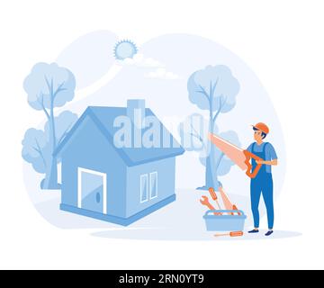 Home renovation concept, Carpenter, plumber and electrician services, building maintenance, flat vector modern illustration Stock Vector