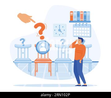 Corporate employee wanted. Open vacancy and empty company chair as hiring symbol. flat vector modern illustration Stock Vector