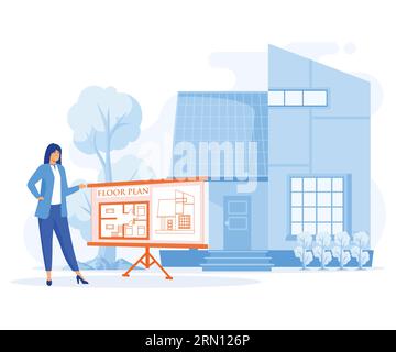 House listing concept. Real estate floor plan, house photography and virtual tour, realty agency advertisement. flat vector modern illustration Stock Vector