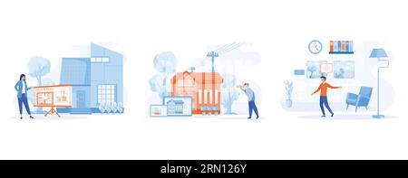 House listing concept. Real estate floor plan, house photography and virtual tour, virtual staging, realty agency advertisement. set flat vector moder Stock Vector