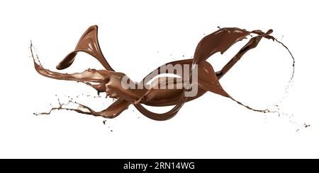 liquid splash chocolate wave, isolated on white Stock Photo