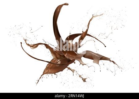 liquid splash chocolate wave, isolated on white Stock Photo