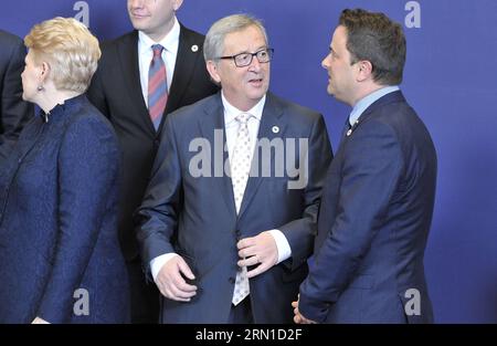 (141218) -- BRUSSELS, Dec. 18, 2014 -- European Commission President Jean-Claude Juncker (C) talks with Luxembourg s Prime Minister Xavier Bettel (R) during family photo session at the start of an EU Summit at the EU headquarters in Brussels, Belgium, Dec. 18, 2014. ) BELGIUM-BRUSSELS-EU-SUMMIT YexPingfan PUBLICATIONxNOTxINxCHN   Brussels DEC 18 2014 European Commission President Jean Claude Juncker C Talks With Luxembourg S Prime Ministers Xavier Bettel r during Family Photo Session AT The Start of to EU Summit AT The EU Headquarters in Brussels Belgium DEC 18 2014 Belgium Brussels EU Summit Stock Photo