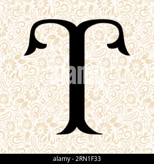 Fishtail Alphabet T , Black alphabet vector, alphabet vector, alphabet silhouette vector, font vector, Latter Art, Alphabet Vector, Font Vector Stock Vector