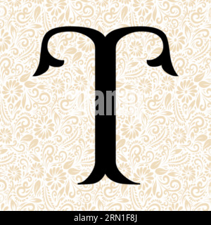 Fishtail Alphabet T , Black alphabet vector, alphabet vector, alphabet silhouette vector, font vector - Copy, Latter Art, Alphabet Vector, Font Vector Stock Vector