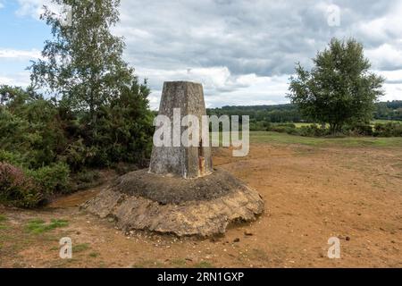 Trig Point on Hankley Common, Surrey, England, UK Stock Photo