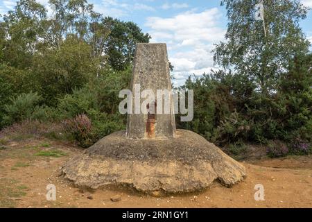 Trig Point on Hankley Common, Surrey, England, UK Stock Photo