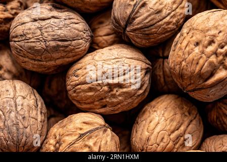 Fresh organic whole walnuts, filling the picture. Background of organic walnuts texture Stock Photo