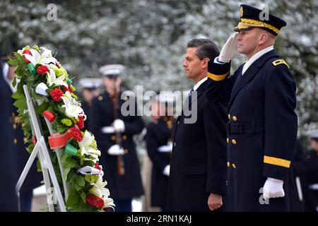 (150107) -- WASHINGTON, D.C., Jan 6, 2015 -- Image provided by shows Mexican President Enrique Pena Nieto (2nd R) presenting a wreath to the Tomb of the Unknown Soldier at the Arlington National Cementery in Washington D.C. Jan. 6, 2015. Enrique Pena Nieto started a two-day official visit to the U.S. on Jan. 5. ) (rhj) U.S.-WASHINGTON D.C.-MEXICAN PRESIDENT-VISIT MEXICO SxPRESIDENCY PUBLICATIONxNOTxINxCHN   Washington D C Jan 6 2015 Image provided by Shows MEXICAN President Enrique Pena Nieto 2nd r presenting a  to The Tomb of The Unknown Soldier AT The Arlington National Cementery in Washingt Stock Photo
