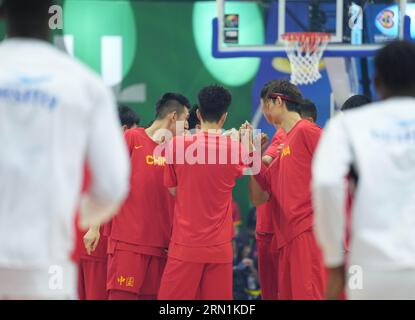 Manila, Philippines. 31st Aug, 2023. Players of China cheer up prior to the classification round 17-32 match between China and Angola at the 2023 FIBA World Cup in Manila, the Philippines, on Aug. 31, 2023. Credit: Meng Yongmin/Xinhua/Alamy Live News Stock Photo