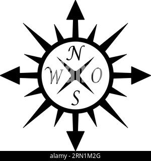 Compass rose abstract vector with four directions and German east description. Wind rose in black and grey. Stock Vector