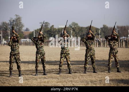 KATHMANDU, Jan. 14, 2015 -- Nepalese soldiers take part in a drill of gun for the upcoming Army Day at the Parade Ground in Tundikhel of Kathmandu, Nepal, on Jan. 14, 2015. ) (dhf) NEPAL-KATHMANDU-ARMY DAY-DRILL PratapxThapa PUBLICATIONxNOTxINxCHN   Kathmandu Jan 14 2015 Nepalese Soldiers Take Part in a Drill of Gun for The upcoming Army Day AT The Parade Ground in Tundikhel of Kathmandu Nepal ON Jan 14 2015 DHF Nepal Kathmandu Army Day Drill  PUBLICATIONxNOTxINxCHN Stock Photo