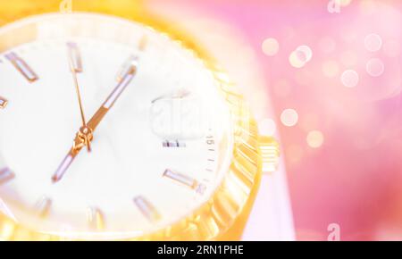 Abstract Christmas background. New Years gold shining clock Stock Photo