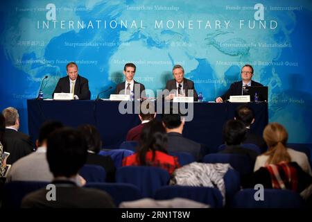 (150120) -- BEIJING, Jan. 20, 2015 -- Olivier Blanchard (2rd R), IMF economic counsellor and director of the Research Department, attends a press briefing on the World Economic Outlook in Beijing, capital of China, Jan. 20, 2015. ) (wyo) CHINA-BEIJING-IMF-WORLD ECONOMIC OUTLOOK (CN) LixXin PUBLICATIONxNOTxINxCHN   Beijing Jan 20 2015 Olivier Blanchard 2rd r IMF Economic counselor and Director of The Research Department Attends a Press Briefing ON The World Economic Outlook in Beijing Capital of China Jan 20 2015  China Beijing IMF World Economic Outlook CN  PUBLICATIONxNOTxINxCHN Stock Photo