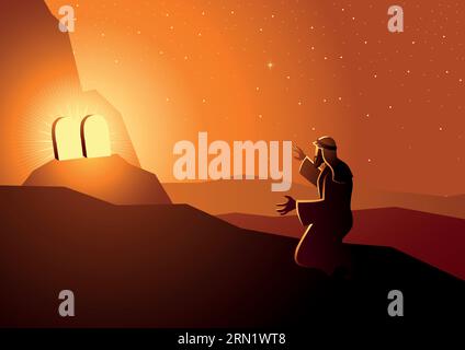 Biblical vector illustration series, Moses received the Ten Commandments Stock Vector