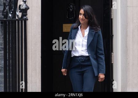 London, UK. 31 Aug 2023. Claire Coutinho departs a mini cabinet reshuffle meeting where she has been appointed Secretary of State for Energy Security and Net Zero, replacing Grant Shapps who is now Defence Secretary. Credit: Justin Ng/Alamy Live News. Stock Photo