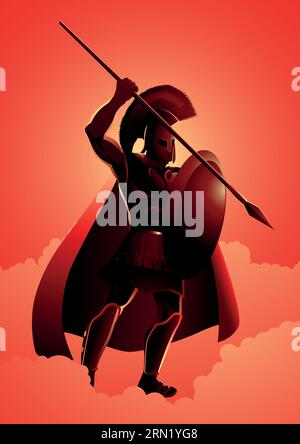 Greek god and goddess vector illustration series, Ares, is the Greek god of war. He is one of the Twelve Olympians, and the son of Zeus and Hera Stock Vector