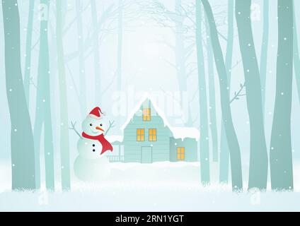 Vector illustration for Christmas theme, hut in peaceful woods Stock Vector