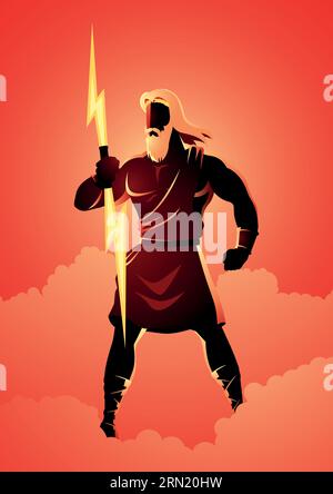 Greek god and goddess vector illustration series, Zeus, the Father of Gods and men standing on mountain Olympus Stock Vector