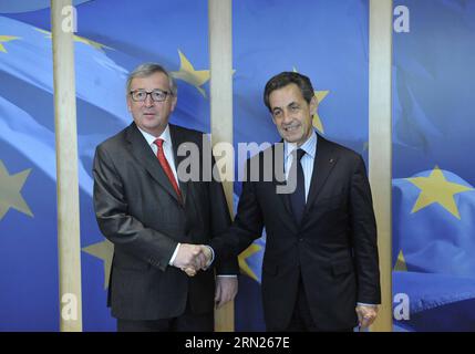 (150212) -- BRUSSELS, Feb. 12, 2015 -- European Commission President Jean-Claude Juncker (L) meets with former French President Nicolas Sarkozy at EU headquarters in Brussles, Belgium, Feb. 12, 2015. ) BELGIUM-BRUSSELS-EU-JUNCKER-SARKOZY-MEETING YexPingfan PUBLICATIONxNOTxINxCHN   Brussels Feb 12 2015 European Commission President Jean Claude Juncker l Meets With Former French President Nicolas Sarkozy AT EU Headquarters in  Belgium Feb 12 2015 Belgium Brussels EU Juncker Sarkozy Meeting  PUBLICATIONxNOTxINxCHN Stock Photo