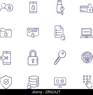 Information security line icon set Stock Vector