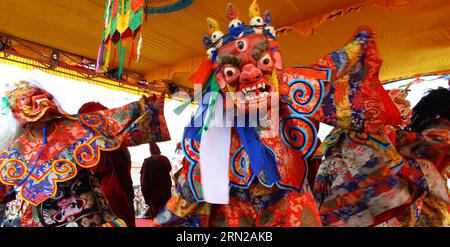 People from Sherpa Community perform a traditional dance during Gyalpo Lhosar celebration to welcome the new year under the Tibetan calendar at Boudha in Kathmandu, Nepal, Feb. 21, 2015. ) NEPAL-KATHMANDU-NEW YEAR CELEBRATION SunilxSharma PUBLICATIONxNOTxINxCHN   Celebrities from Sherpa Community perform a Traditional Dance during Gyalpo Lhosar Celebration to Welcome The New Year Under The Tibetan Calendar AT Boudha in Kathmandu Nepal Feb 21 2015 Nepal Kathmandu New Year Celebration  PUBLICATIONxNOTxINxCHN Stock Photo