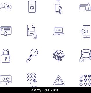 Data safety line icon set. Admin, computer Stock Vector
