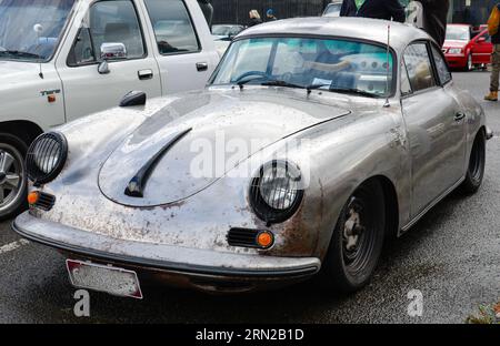 Classic Vintage Porsche 356  Silver Black Stripe Car On Show Shine Day Melbourne Australia Stock Photo