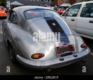 Classic Vintage Porsche 356  Silver Black Stripe Car On Show Shine Day Melbourne Australia Stock Photo