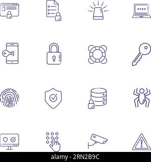 Safety system line icon set. Computer, data storage Stock Vector