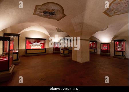 The Medici Chapel Crypt is a basement under the courtyard of the Cloister of St. Antoninus part of the Basilica di San Lorenzo (Church of St. Lawrence) in Stock Photo