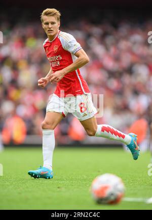 London, UK. 12th Aug, 2023  - Arsenal v Nottingham Forest - Premier League - Emirates Stadium.                                                           Arsenal's Martin Odegaard during the Premier League match at The Emirates. Picture Credit: Mark Pain / Alamy Live News Stock Photo