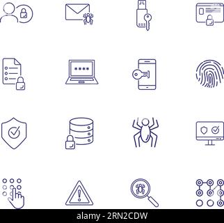 Data safety line icon set. Spider, fingerprint Stock Vector