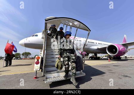 (150227) -- KHARTOUM, Feb. 27, 2015 -- Members of China s peacekeeping infantry battalion of the United Nations Mission in the Republic of South Sudan (UNMISS) arrive at the airport in Juba, South Sudan, Feb. 27, 2015. This marks the successful deployment of the whole detachment sent in advance. And it also shows China s peacekeeping infantry have had the ability of self keeping and self guarantee in the logistics support system of the UNMISS. ) (lrz) SOUTH SUDAN-JUBA-CHINA S PEACEKEEPING INFANTRY-ARRIVAL SunxJiangchao PUBLICATIONxNOTxINxCHN   Khartoum Feb 27 2015 Members of China S Peacekeepi Stock Photo