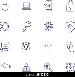 Security system line icon set. Key, locked data storage Stock Vector