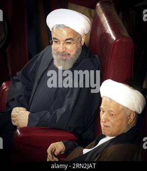 (150310) -- TEHRAN, March 10, 2015 -- Iranian President Hassan Rouhani (L) and Former President Akbar Hashemi-Rafsanjani attend a two-day official meeting of Iran s Assembly of Experts in Tehran, Iran, March 10, 2015. Iran s Assembly of Experts Tuesday elected Ayatollah Mohammad Yazdi as the new chief of the deliberative body of 86 Iran s Mujtahids (Islamic scholars). )(hy) IRAN-TEHRAN-ASSEMBLY OF EXPERTS-NEW CHIEF AhmadxHalabisaz PUBLICATIONxNOTxINxCHN   TEHRAN March 10 2015 Iranian President Hassan Rouhani l and Former President Akbar Hashemi Rafsanjani attend a Two Day Official Meeting of I Stock Photo