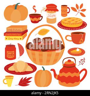 autumn desserts set Stock Vector