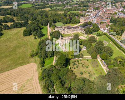 Aerial view Battle Abbey, 1066 Battle of Hastings site, Battle, East Sussex, UK. Stock Photo