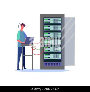 Man standing and using laptop Stock Vector